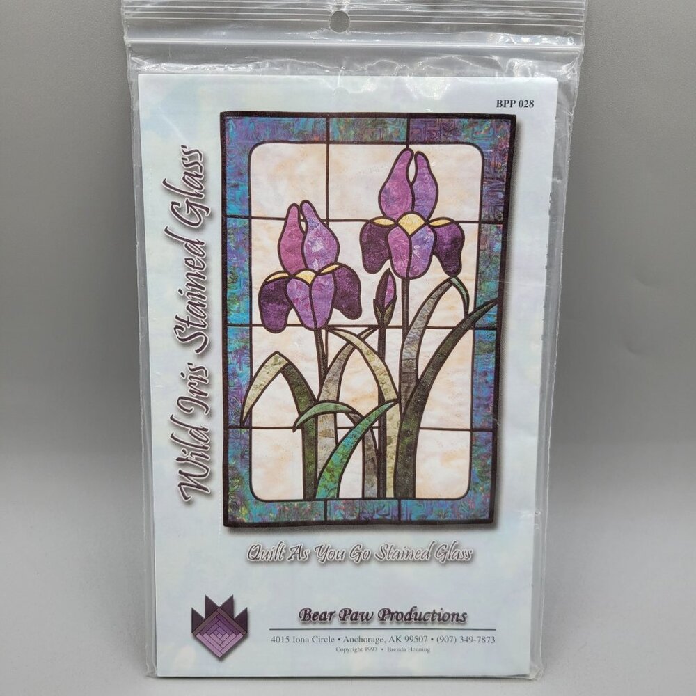Wild Iris Stained Glass Quilt Pattern By Bear Paw Productions 22 x 33